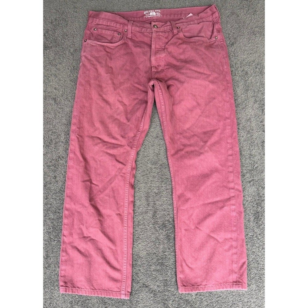 Gilded Age Superior Denim Jeans Mens 34 Burgundy Rose Button‎ Fly Straight Leg